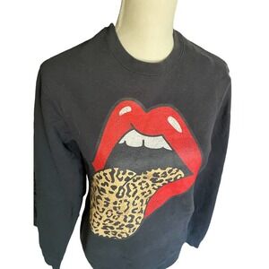 Port & Company Womens Red Lipstick Mouth Sweatshirt  Size S Black